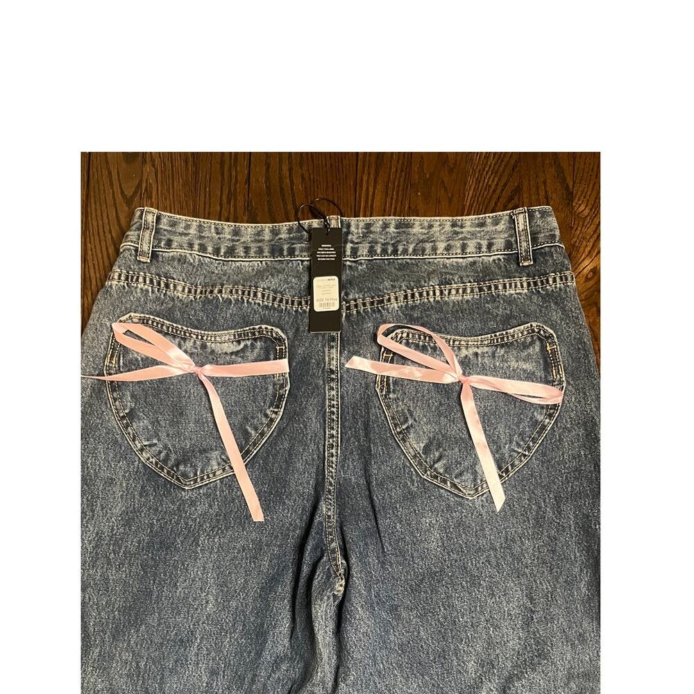 Fashion Nova Bow Lace Trim Denim Size 14 Plus - Picture 8 of 11